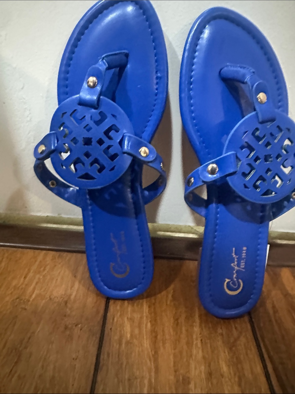 Comfort Blue Women’s Decorative Medallion Toe-Post Sandals